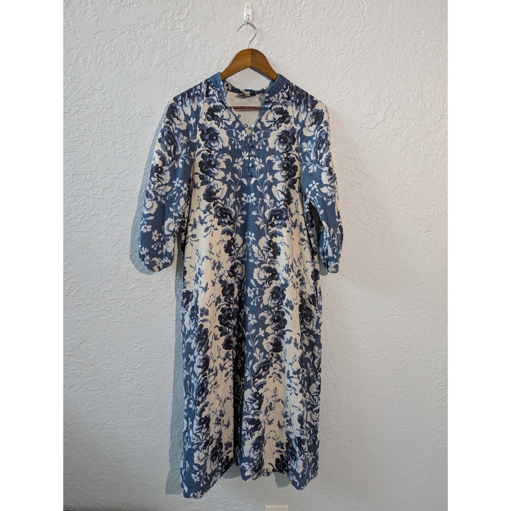 Tuckernuck Indigo Reflection Cotton Linen Maryse Caftan Midi Dress